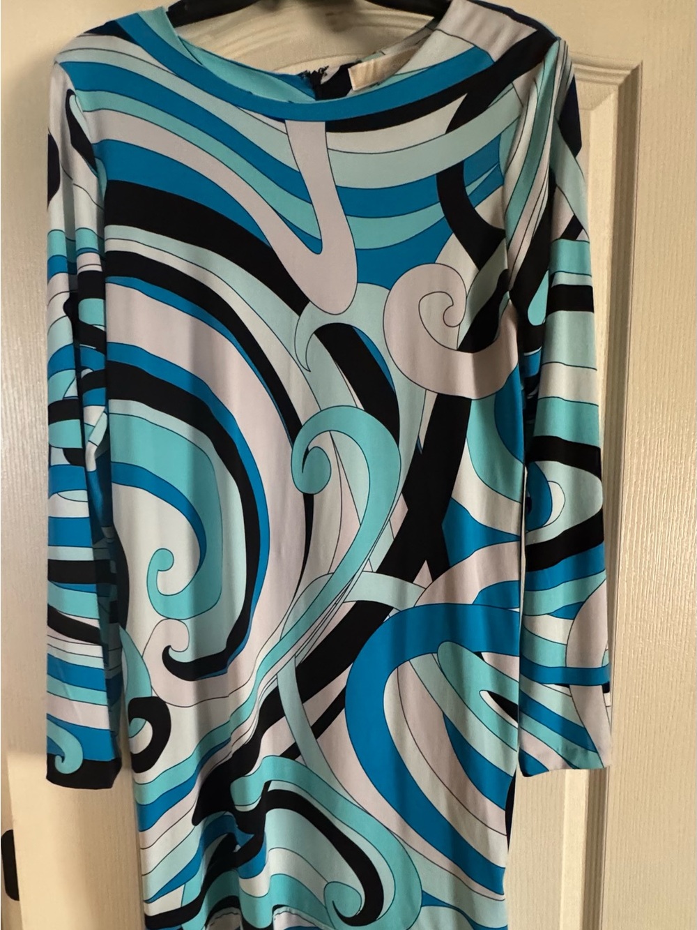 Michael Kors Turquoise, Aqua & Black Swirl Mini Dress